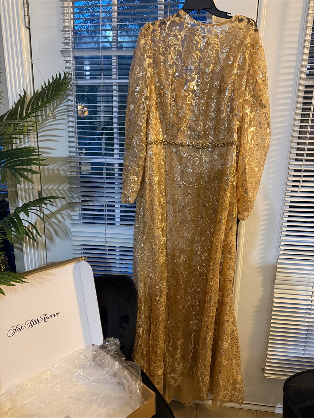 Mac Duggal Gold Long Sleeve Sequin Gown 24w $275 OBO